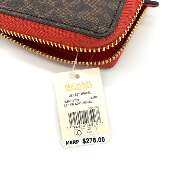 Michael Kors Jet Set Travel LG Continental Wristlet - Brown / Flame - Picture 10 of 11